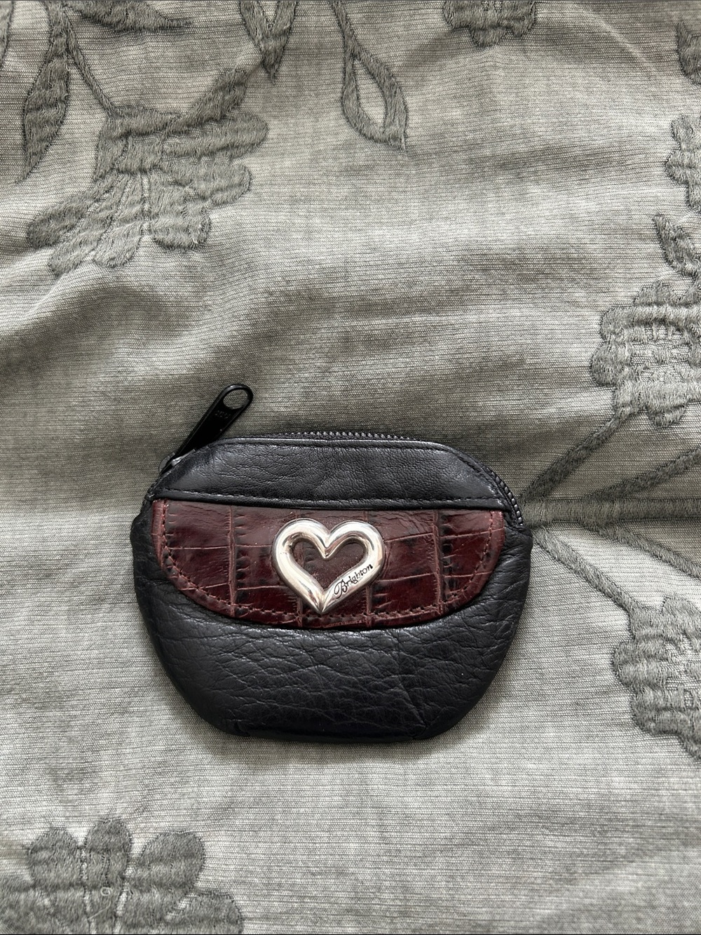 Brighton Black and Brown Leather Heart Accent Coin Pouch
